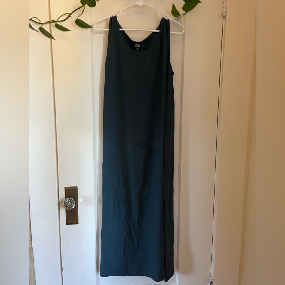 Vintage Eileen Fisher 100% Silk maxi dress, green/blue
